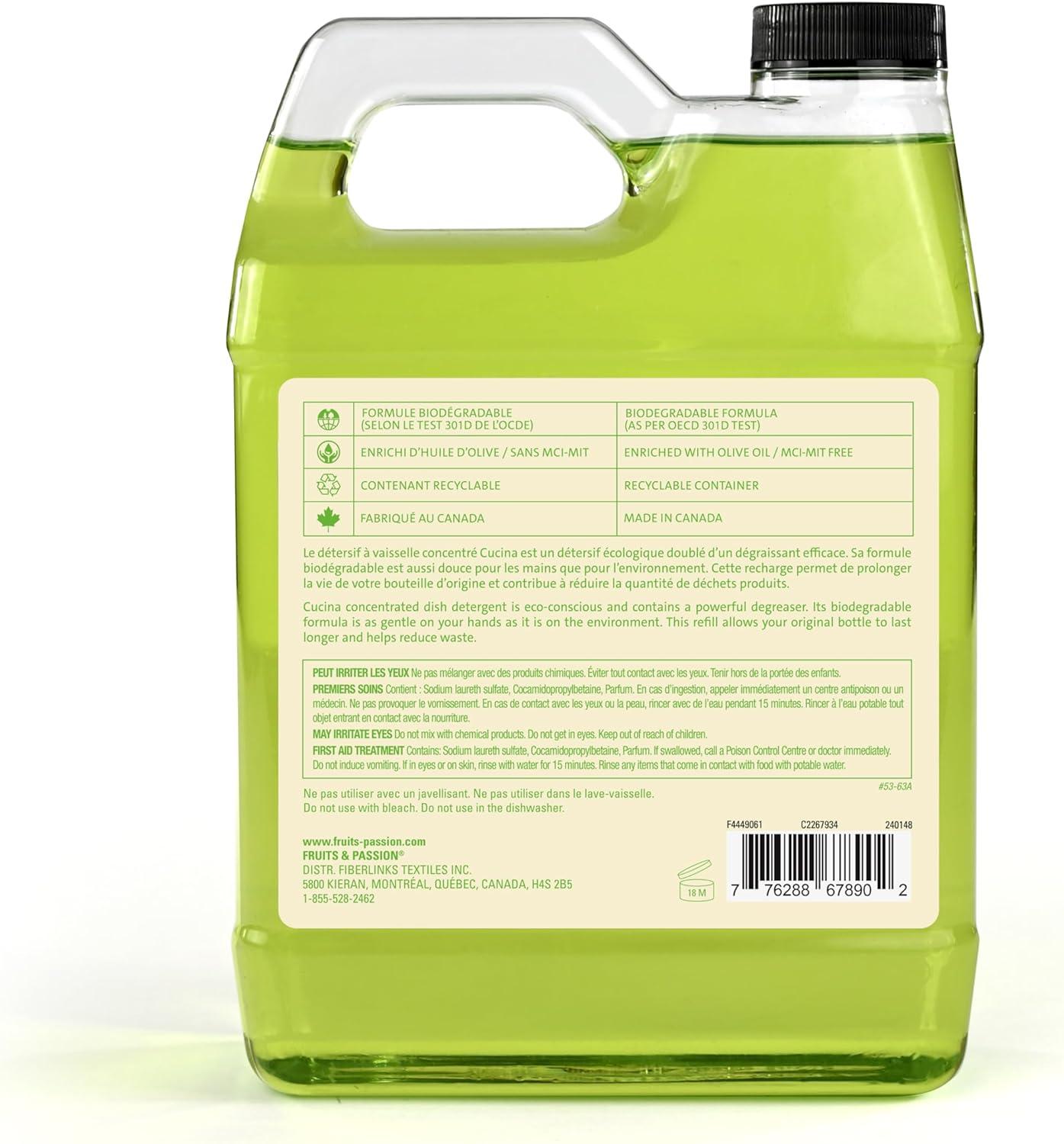 image:imageFruits amp Passion Cucina Concentrated Dish Soap Refill Lime Zest amp Cypress Gentle Liquid Dishwashing Detergent with Olive Oil Vegan amp Biodegradable Formula 1 Liter 338 fl oz338 Fl Oz Pack of 1