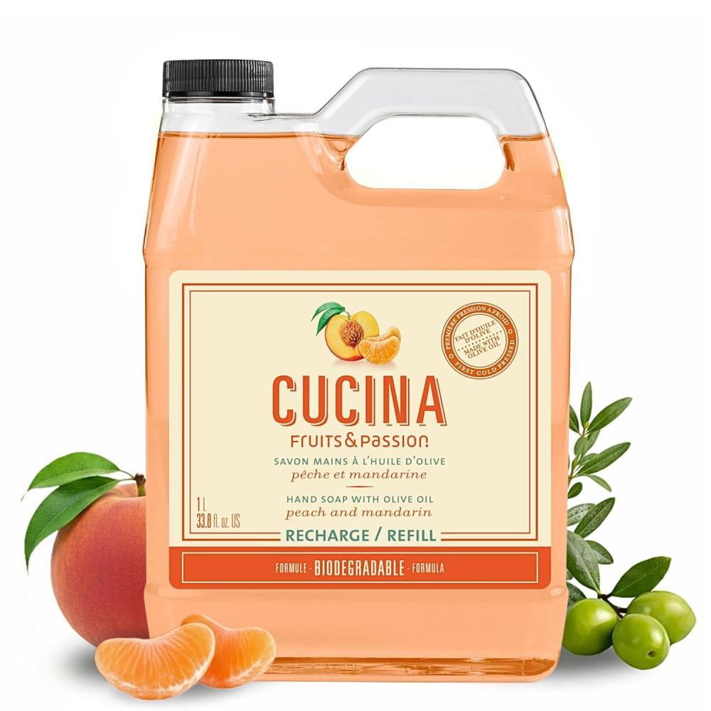 image:imageCucina Fruits amp Passion Hand Soap Refill Lime Zest amp Cypress 1 L 338 fl oz Liquid Hand Soap with Olive Oil Biodegradable Vegan Formula Kitchen amp BathroomPeach Mandarin