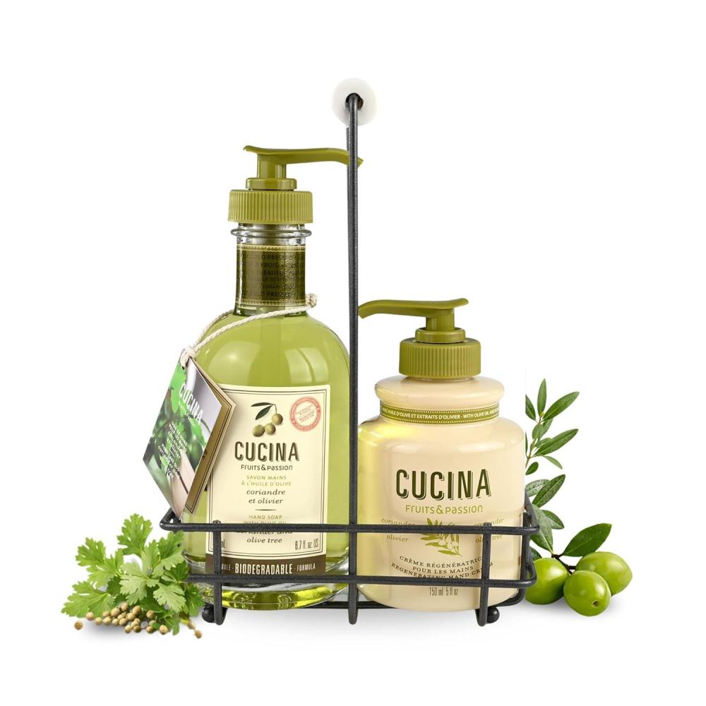 image:imageFruits amp Passion Cucina Hand Care Duo Caddy Gift Set Liquid Hand Soap Wash 51 oz with Hand Cream Lotion 68 oz Coriander amp Olive