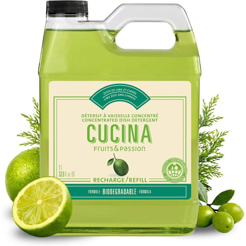 image:imageFruits amp Passion Cucina Concentrated Dish Soap Refill Lime Zest amp Cypress Gentle Liquid Dishwashing Detergent with Olive Oil Vegan amp Biodegradable Formula 1 Liter 338 fl oz338 Fl Oz Pack of 1