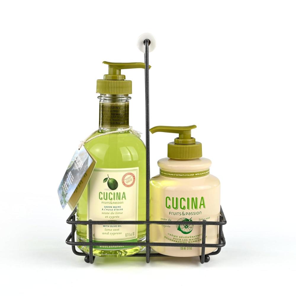 image:imageFruits amp Passion Cucina Hand Care Duo Gift Set Lime Zest amp Cypress Hand Soap amp Regenerating Hand Cream with ColdPressed Olive Oil Includes Metal Holder Kitchen Sink Set 67 fl oz 50 fl oz