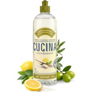 Cucina Fruits & Passion Concentrated Dish Soap, Sea Salt & Amalfi Lemon, Gentle Liquid Dishwashing Detergent with Olive Oil, Biodegradable Vegan Formula, Refillable Recyclable Bottle, 16.9 fl oz