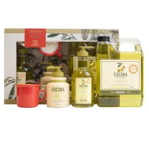 Fruits & Passion Cucina Coriander and Olive Tree Deluxe Gift Set(Hand Soap with Glass Dispenser+Hand Cream+Candle)