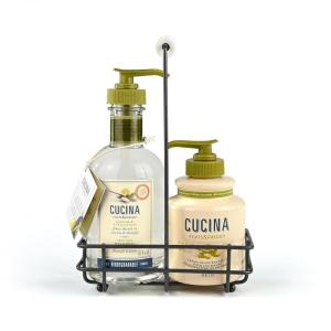 Fruits & Passion Cucina Hand Care Duo Gift Set – Sea Salt & Amalfi Lemon, Hand Soap & Regenerating Hand Cream with Olive Oil, Kitchen Sink Set with Metal Holder, 6.7 fl oz + 5.1 fl oz